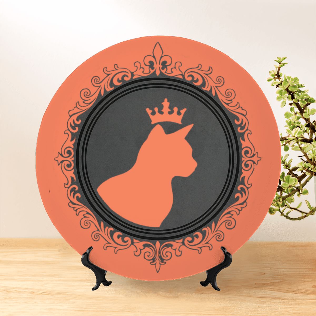 SPF Decorative Plate (King Cat Outline) - Redish Orange