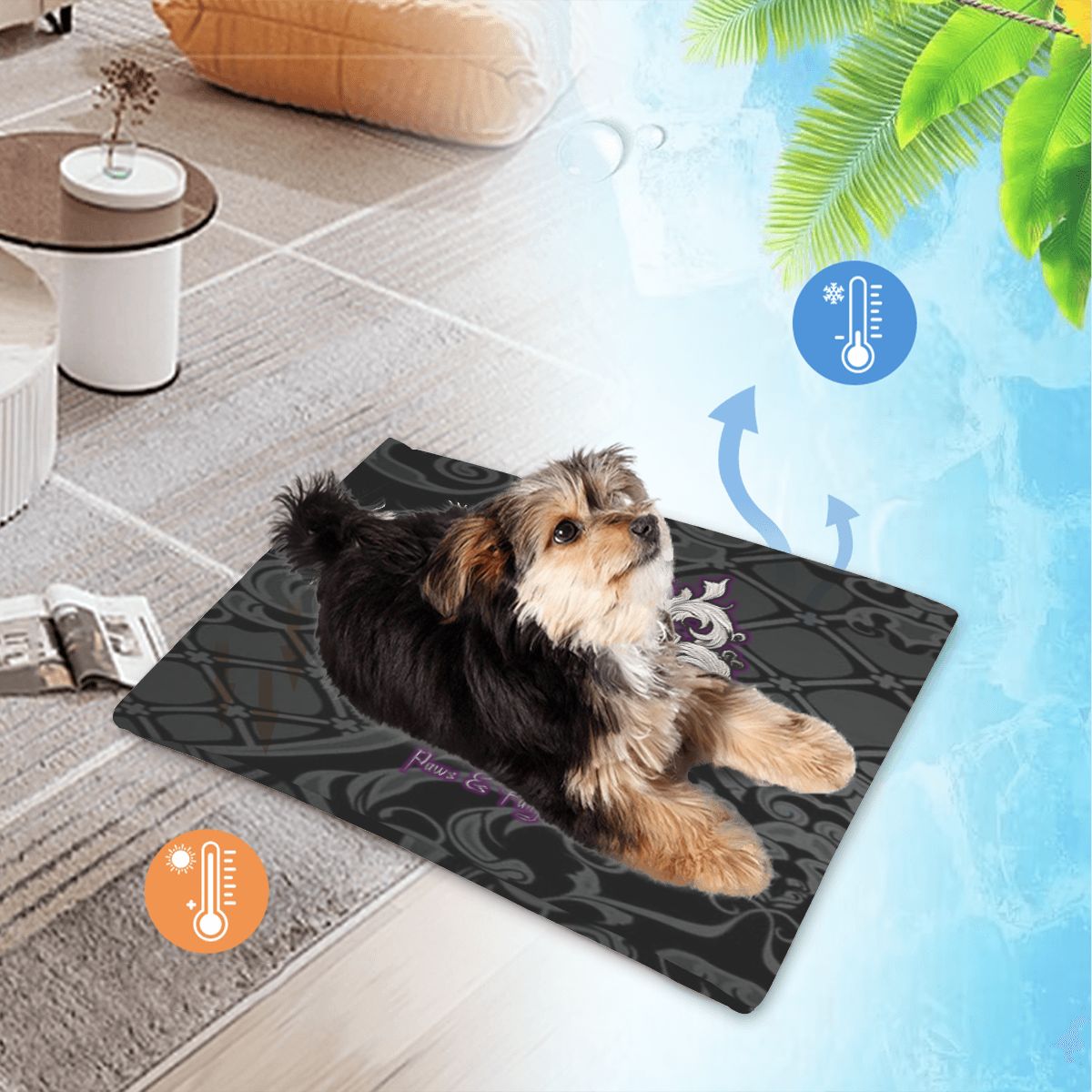 SPF Pet Cooling Mat - Black & Grey Floral