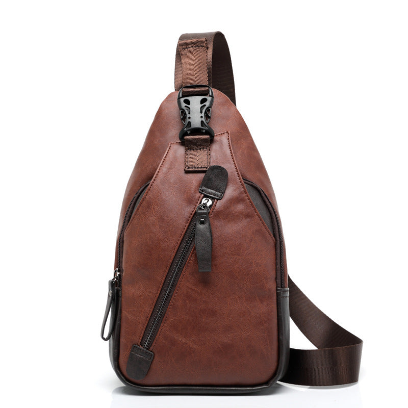 Men's Fashion Leather Chest Bag Shoulder Bag Messenger Bag Riding Backpack