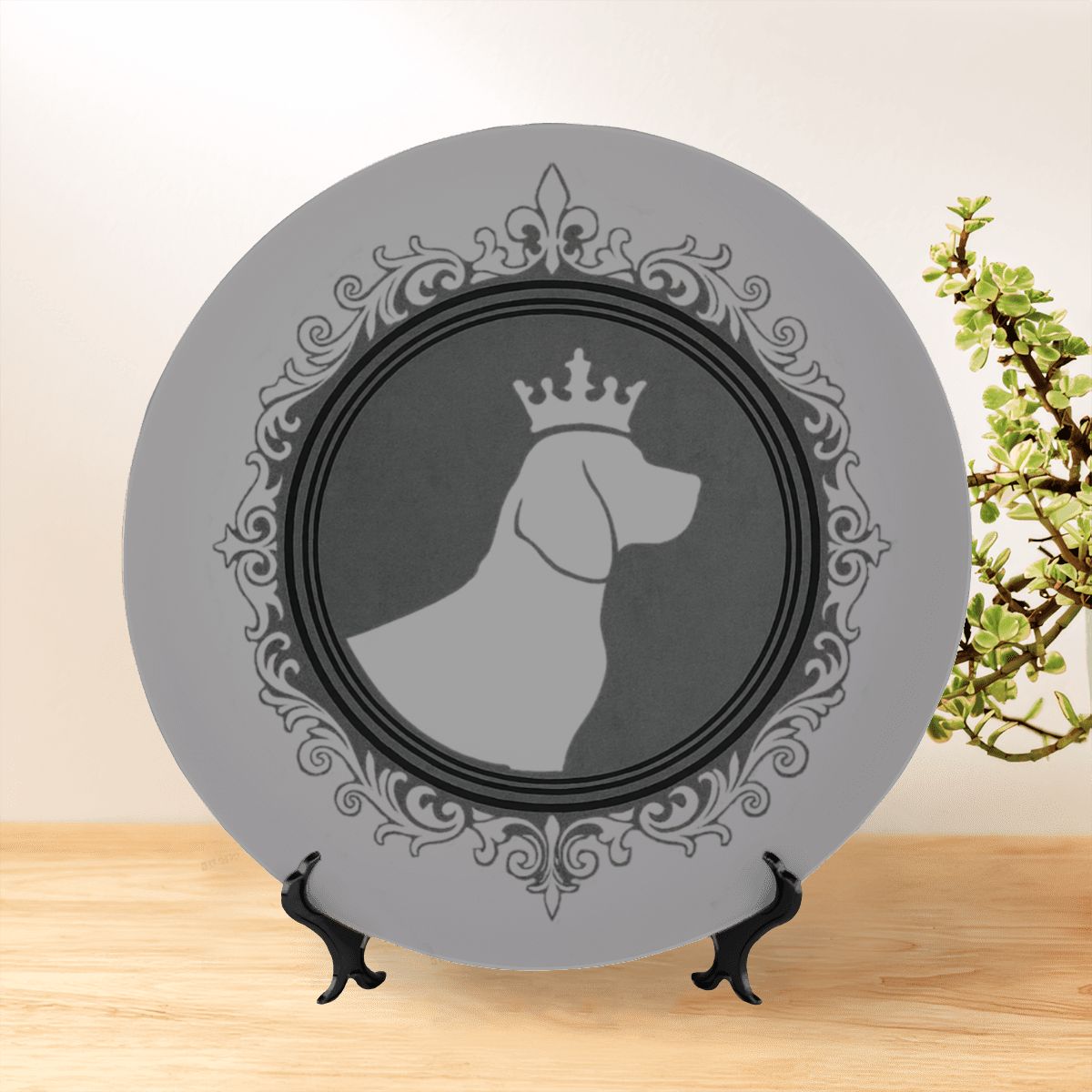 SPF Decorative Plate (King Dog Outline) - Grey