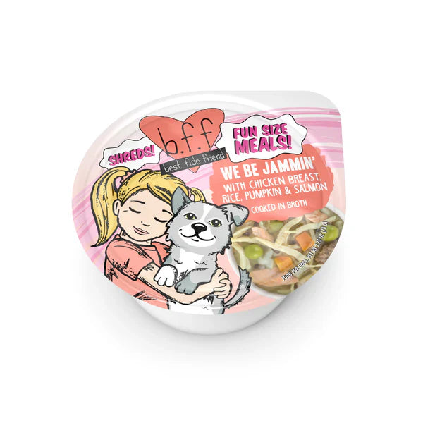 BFF Fun Size Meals We Be Jammin' Chicken, Salmon, Pumpkin and Rice Shredded Wet Dog Food (2.7oz)