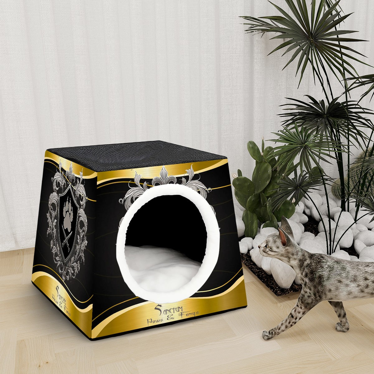 SPF Space Capsule Pet Bed - Black & Gold2