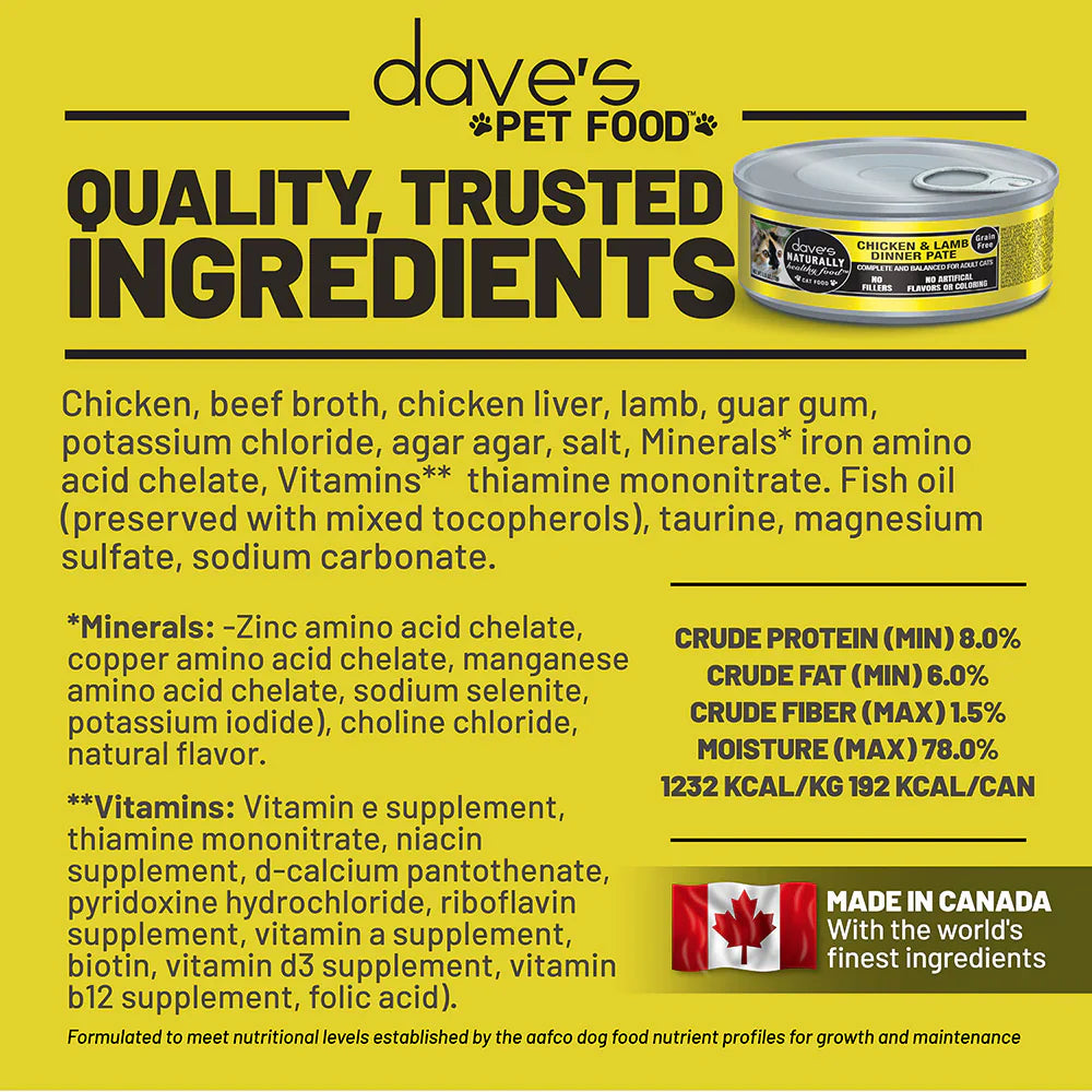 Dave's Naturally Healthy Chicken & Lamb Dinner Paté Wet Cat Food (5.5oz)
