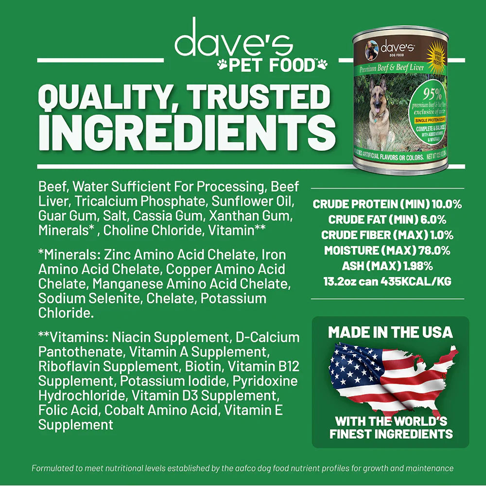 Dave's 95% Premium Meats Beef & Beef Liver For Dogs (12.5oz)