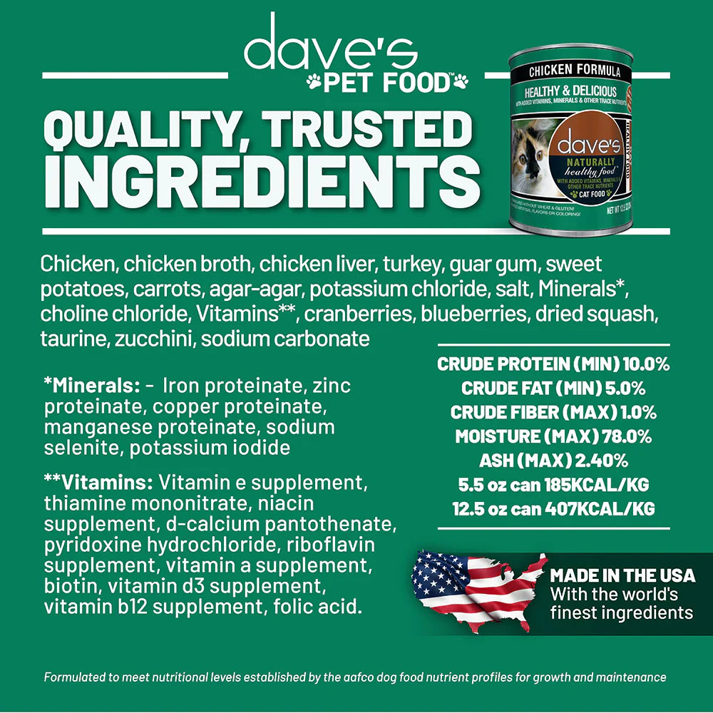 Dave's 95% Naturally Healthy Grain Free Chicken Formula Wet Cat Food (5.5oz)
