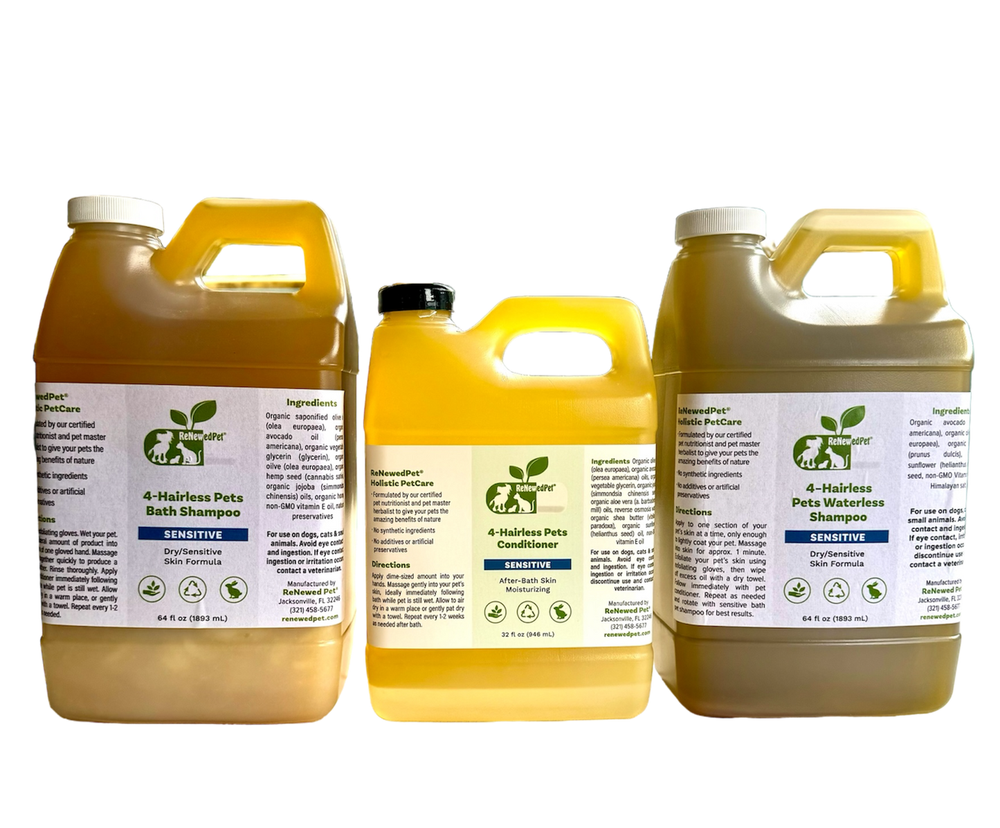 4-HAIRLESS PETS SENSITIVE SHAMPOO, WATERLESS & CONDITIONER KIT