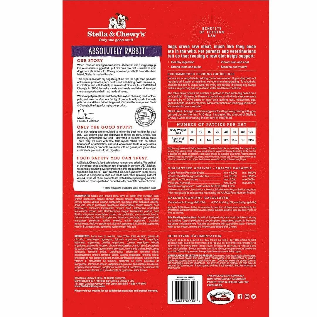 Stella & Chewy's Freeze Dried Dinner Patties Rabbit Dog Food (5.5oz)