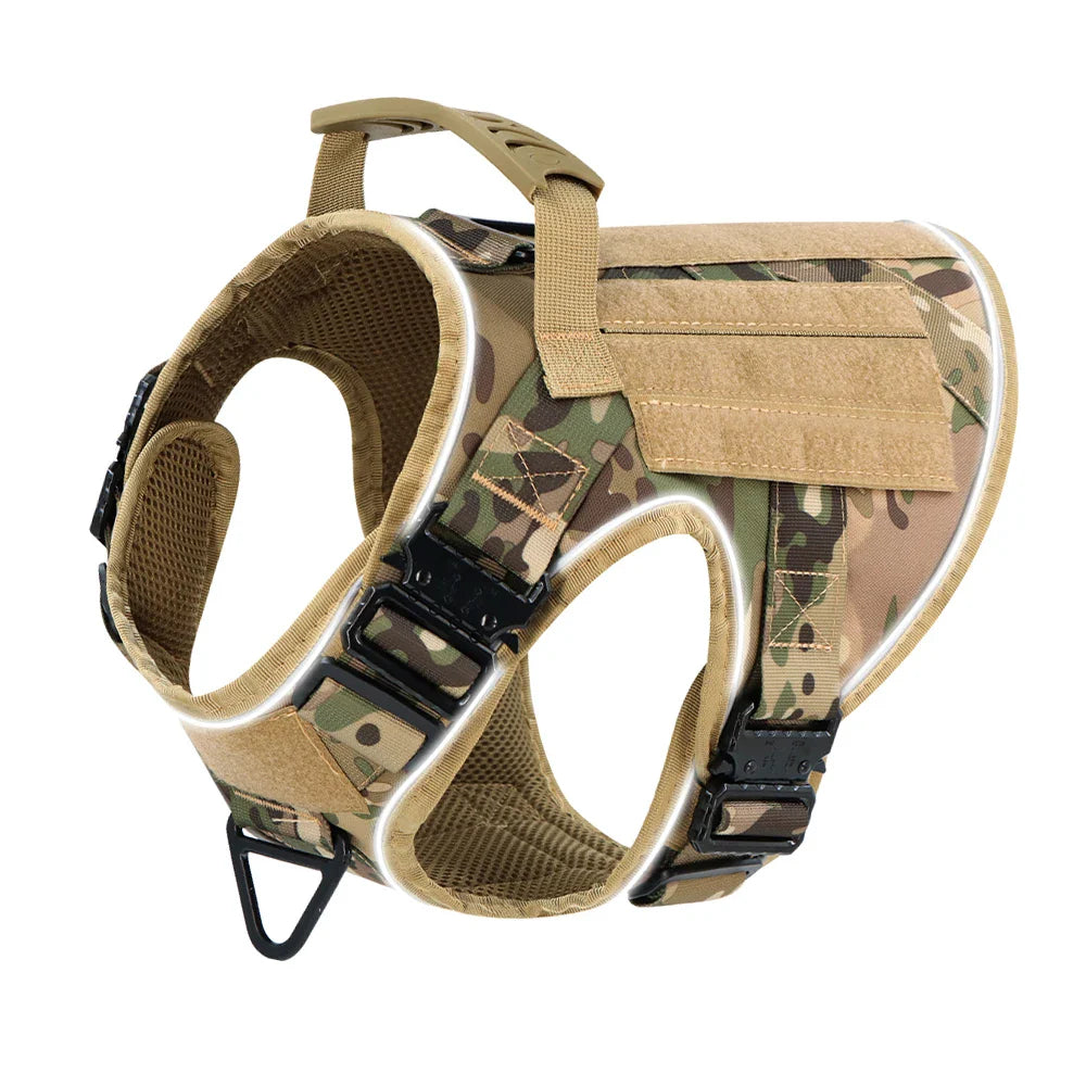 4 Metal Buckles Dog Harness Reflective Military Tactical Pet Training Walking Vest Soild Harnesses with Handle For Large Dogs