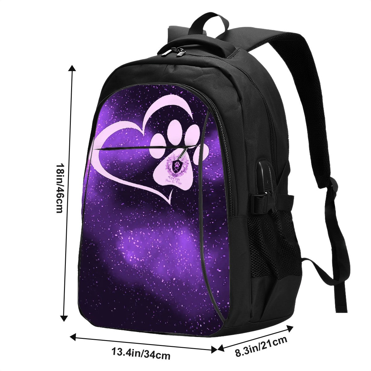 SPF Large Capacity Oxford Travel Backpack with USB Purple & Black