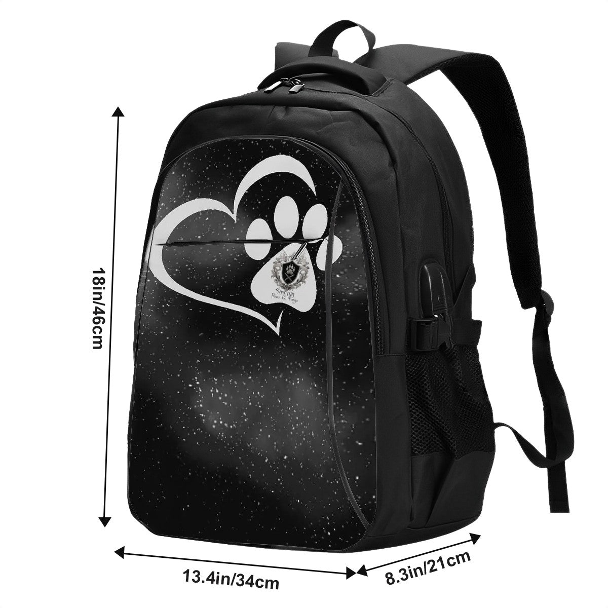 SPF Large Capacity Oxford Travel Backpack with USB Black & White