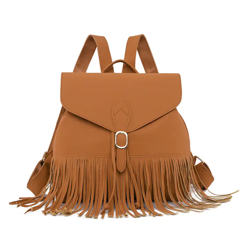 Retro Women's Backpack with Tassels and Large Capacity