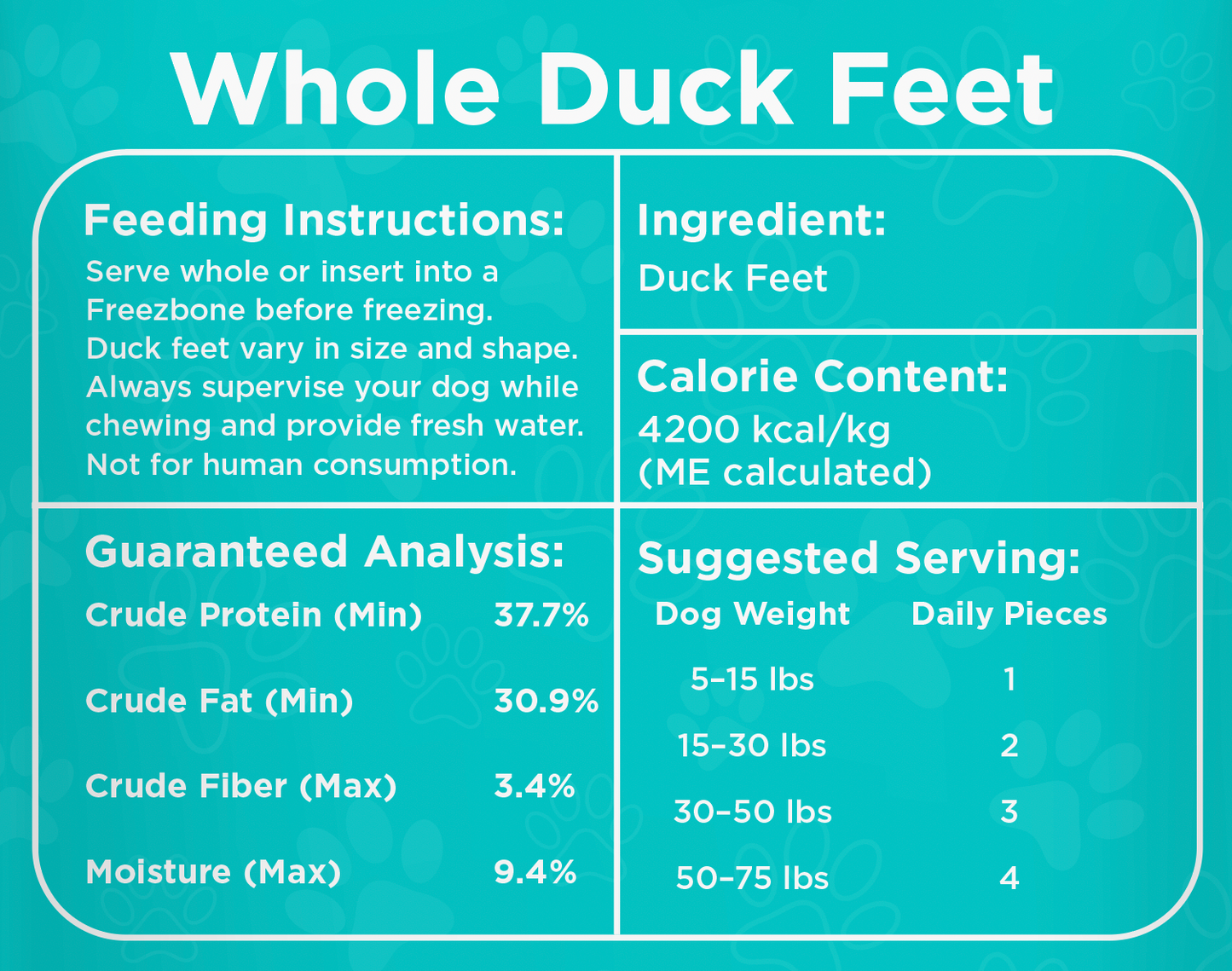 Freezbone Whole Duck Feet Dental Treats for Dogs - Human Grade - Single Ingredient