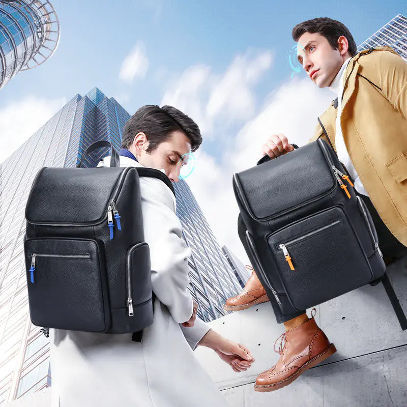 Large Capacity Leather Backpack for Business Travel