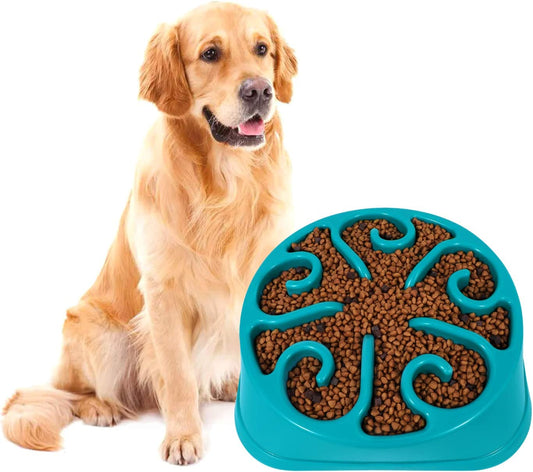 Eco-Friendly Slow Feeder Dog Bowl for Large Breeds - Anti-Gulping Maze Design in Blue