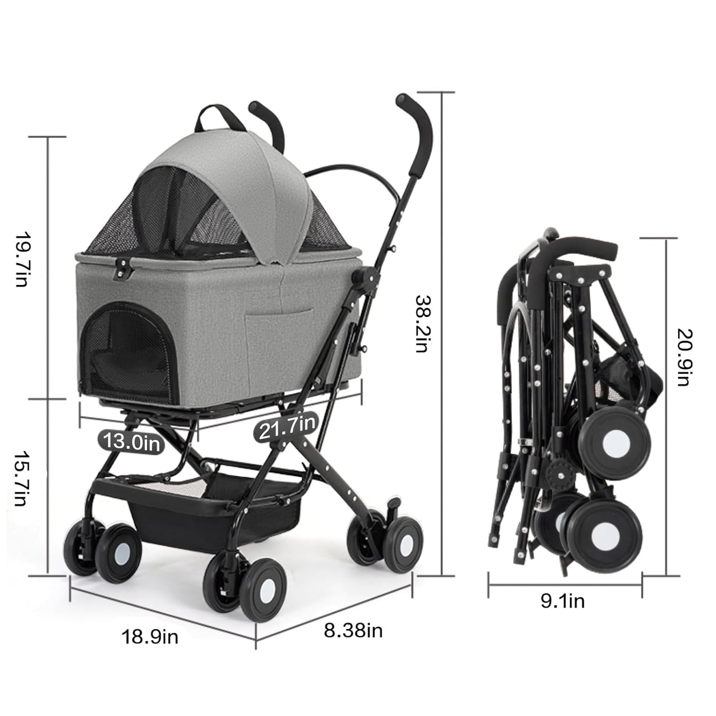 3 in 1 Dog Stroller 4 Wheels Folding Pet Stroller with Detachable Carrier Multifunction Dog Travel Carrier Portable Pet Jogging Stroller for Medium Small Dogs Cats (Blue)