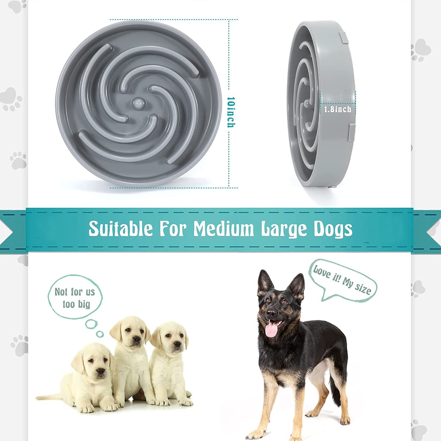 Interactive Slow Feeder Bowl for Large and Medium Dogs - Non-Slip Maze Design to Prevent Bloating and Choking, Light Gray