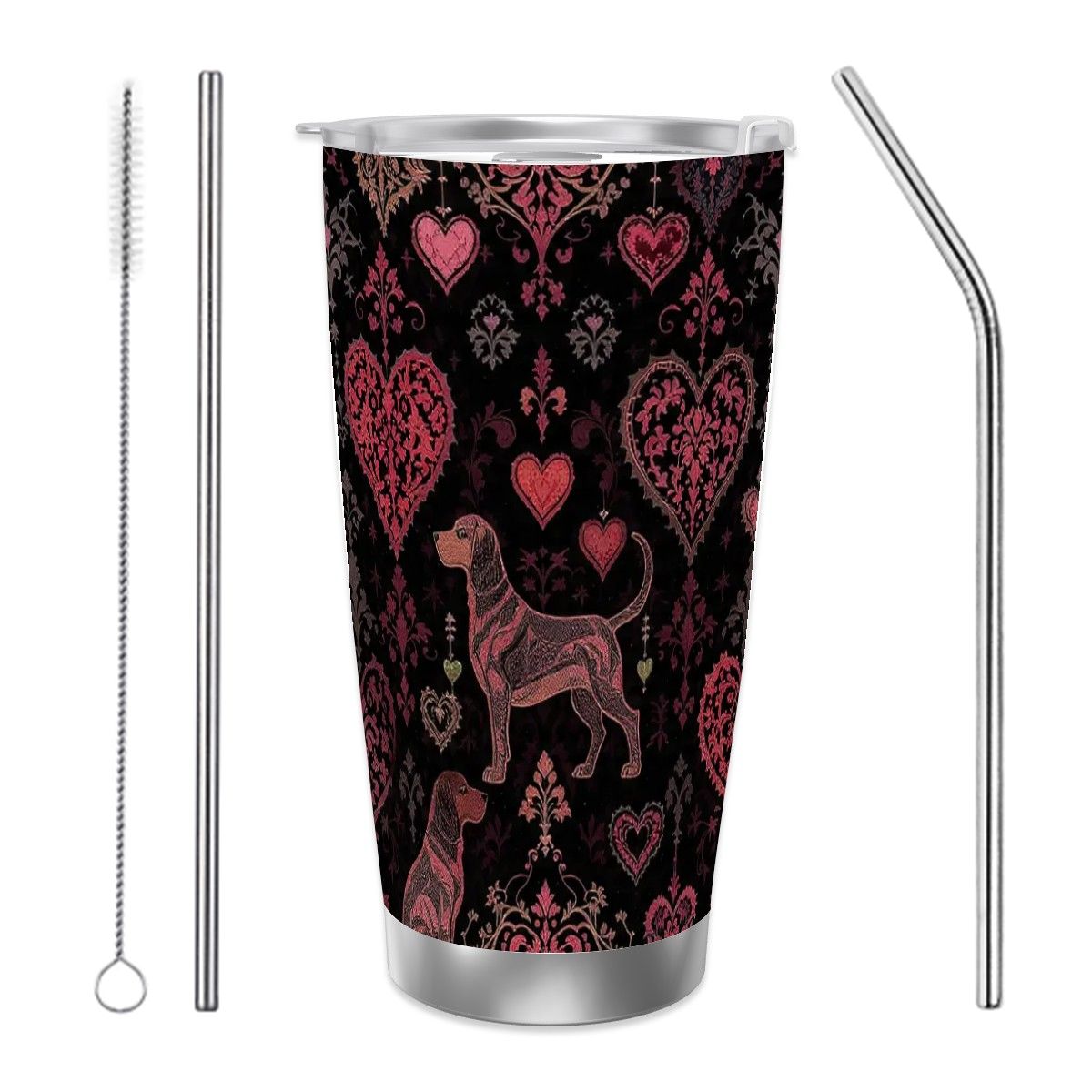 Dogs Love Travel Coffee Mug (20oz) with Silver Edge (Collection-1)