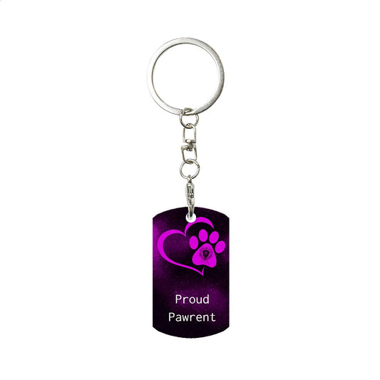 SPF Rectangular Metal Keychain - Proud Pawrent - Pink