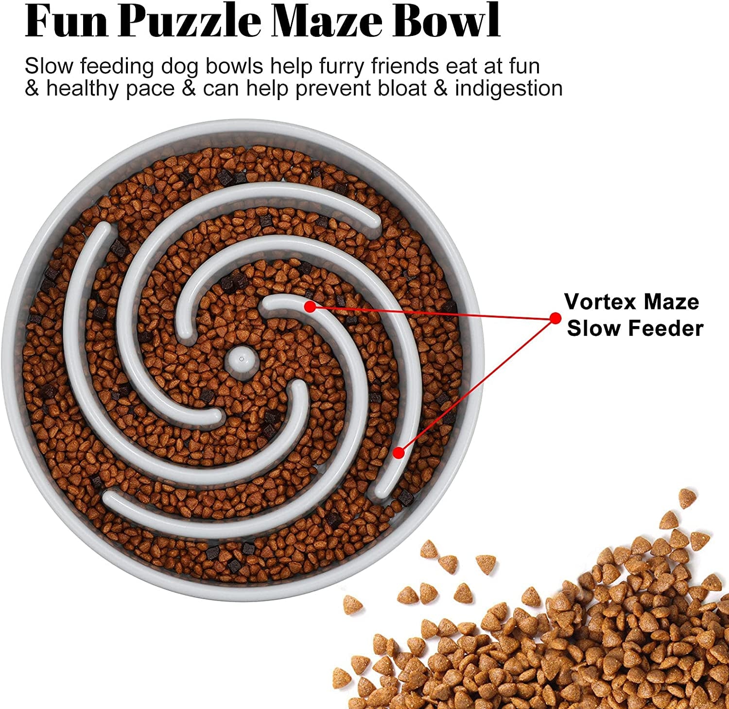 Interactive Slow Feeder Bowl for Large and Medium Dogs - Non-Slip Maze Design to Prevent Bloating and Choking, Light Gray