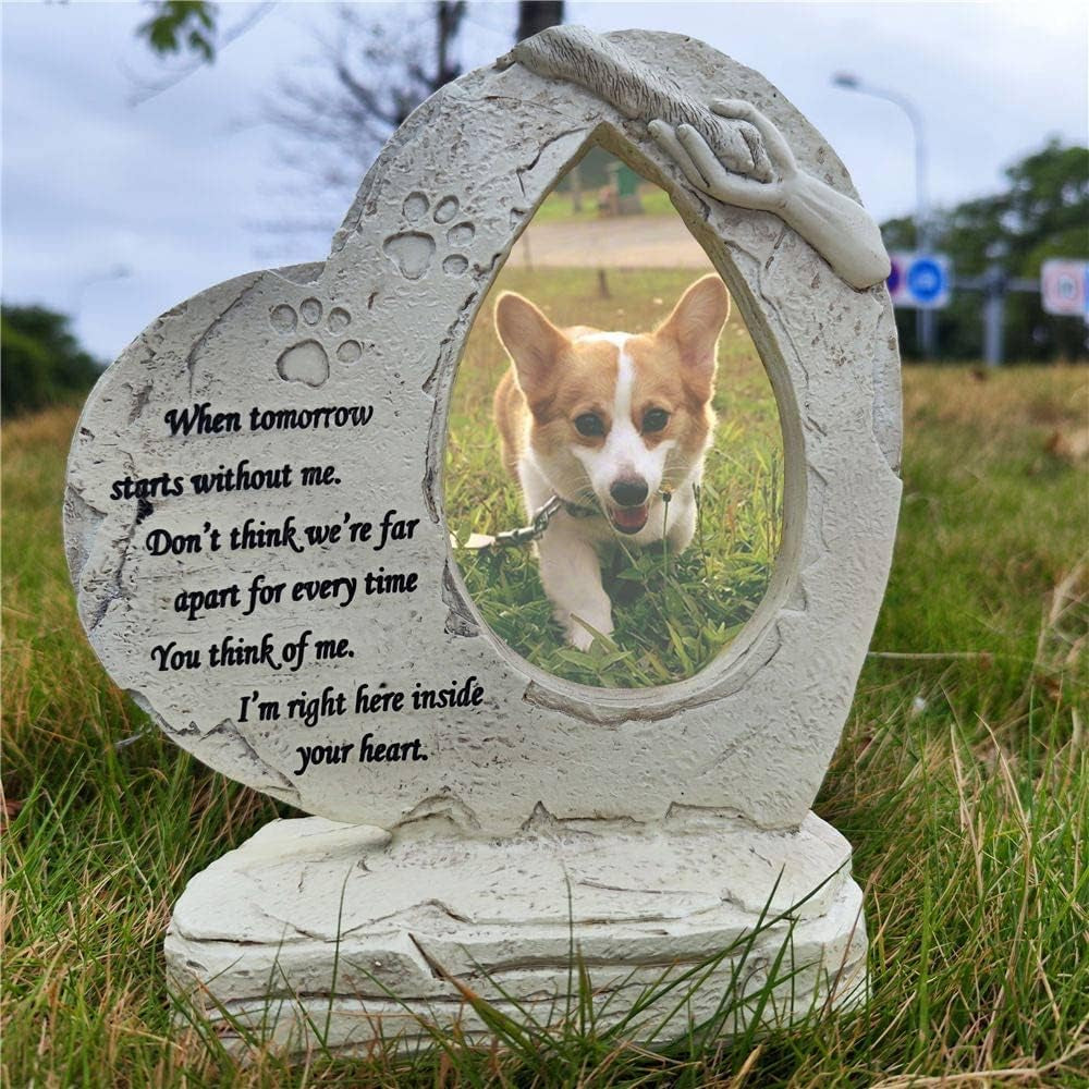 Heartfelt Heart Shaped Pet Memorial Stones with Photo Frame - Cherish Your Beloved Dog's Memory with Elegant Grave Markers for Indoor or Outdoor Use