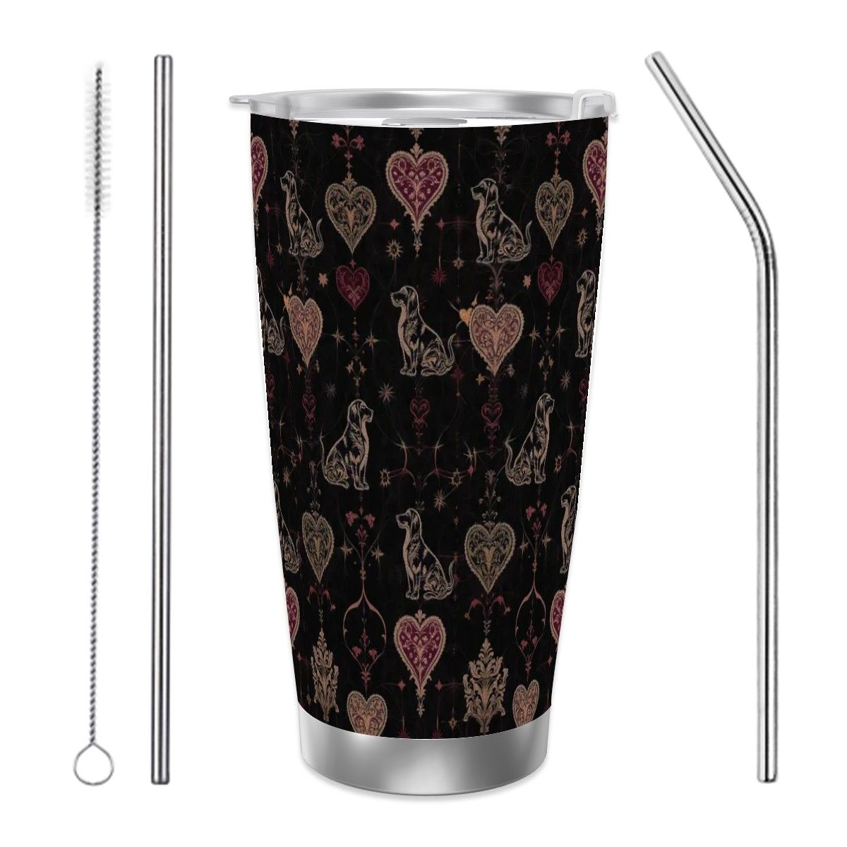 Dogs Love Travel Coffee Mug (20oz) with Silver Edge (Collection-1)