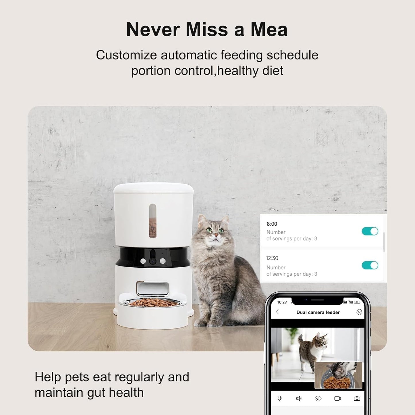 Dual-Camera Smart Automatic Pet Feeder — HD Video, Scheduled Feeding, Two-Way Audio