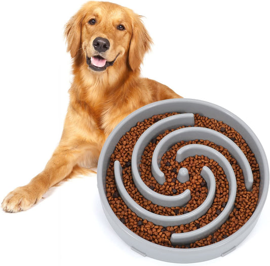 Interactive Slow Feeder Bowl for Large and Medium Dogs - Non-Slip Maze Design to Prevent Bloating and Choking, Light Gray