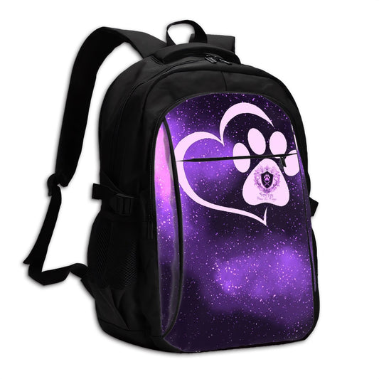 SPF Large Capacity Oxford Travel Backpack with USB Purple & Black