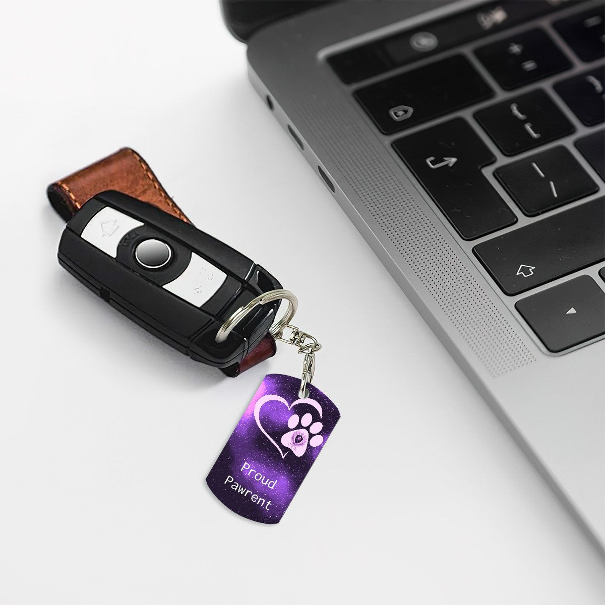 SPF Rectangular Metal Keychain - Proud Pawrent - Purple