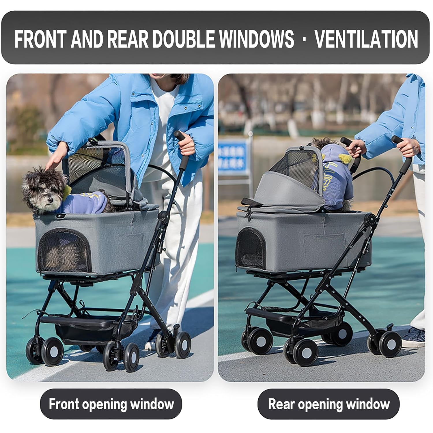 3 in 1 Dog Stroller 4 Wheels Folding Pet Stroller with Detachable Carrier Multifunction Dog Travel Carrier Portable Pet Jogging Stroller for Medium Small Dogs Cats (Blue)