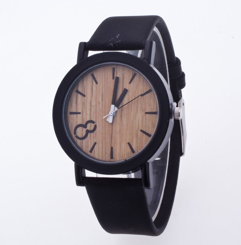 Wood grain PU leather neutral watch men retro watch