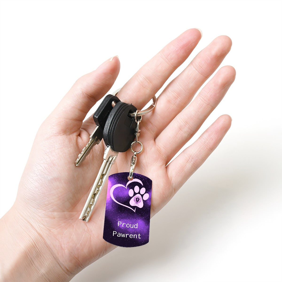 SPF Rectangular Metal Keychain - Proud Pawrent - Purple