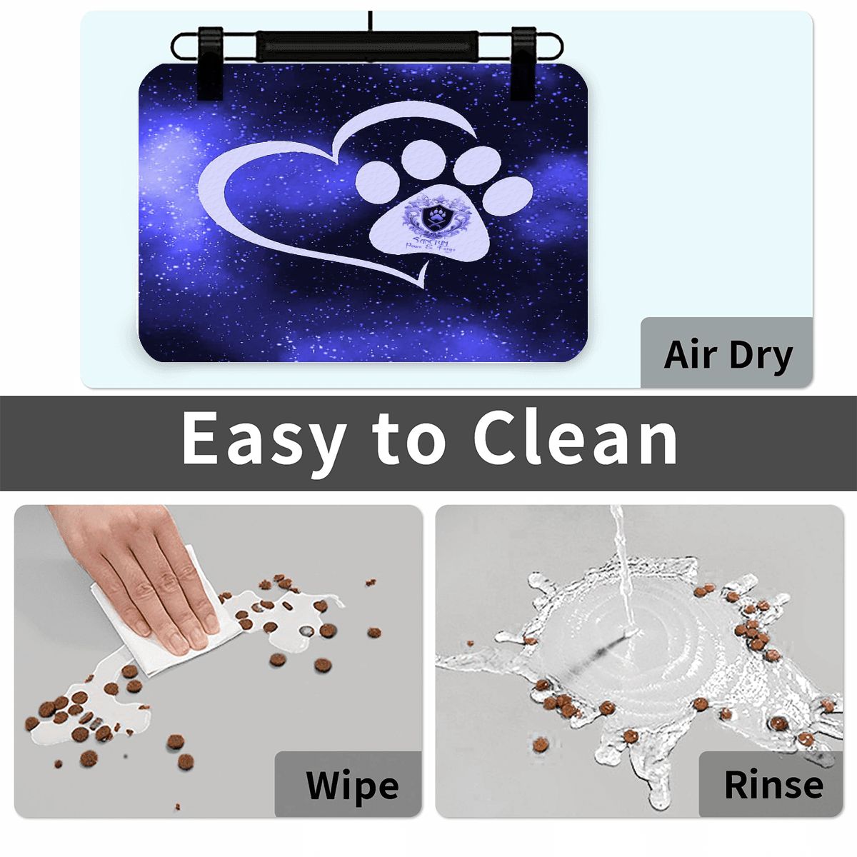 SPF Leather Waterproof Dog Food Mat - Blue