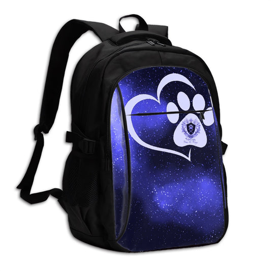 SPF Large Capacity Oxford Travel Backpack with USB Blue & White & Black