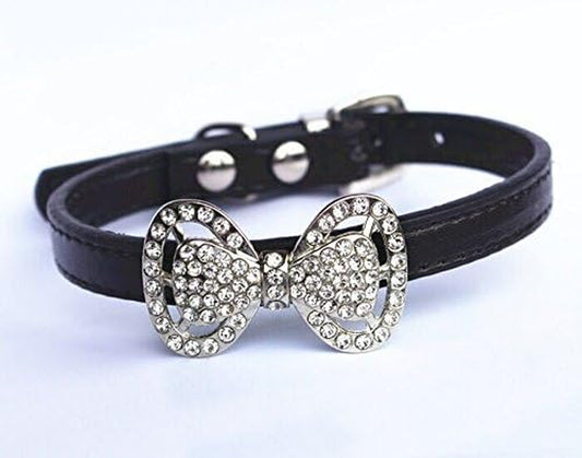 Sparkle in Style! 🐾✨ Check out our Leather Rhinestone Bow Tie Collar for your fabulous fur baby! Perfect for small dogs and kittens! 🐶💖 #PetFashion #DogCollar #CatJewelry