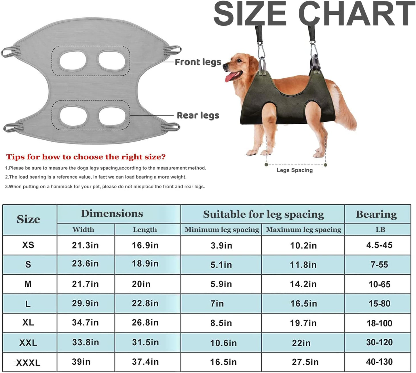 Pet Grooming Hammock,Durable Dog Hammock for Grooming,Dog Grooming Helper Cat/Dog/Pet Grooming Hammock (L(Legs Spacing：7"-16.5" / Max W：80LB))