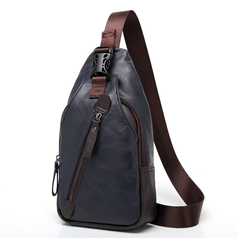 Men's Fashion Leather Chest Bag Shoulder Bag Messenger Bag Riding Backpack