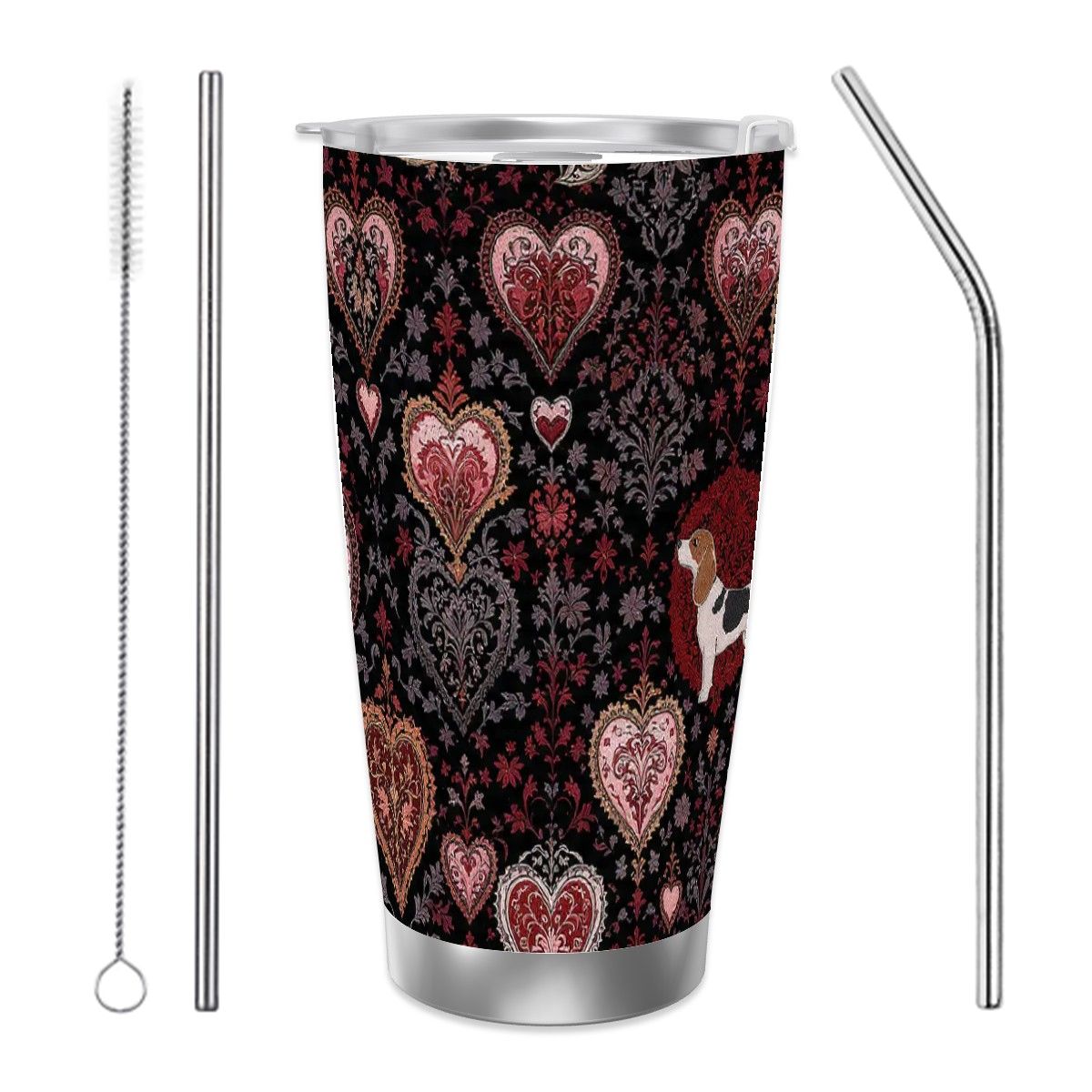 Dogs Love Travel Coffee Mug (20oz) with Silver Edge (Collection-1)