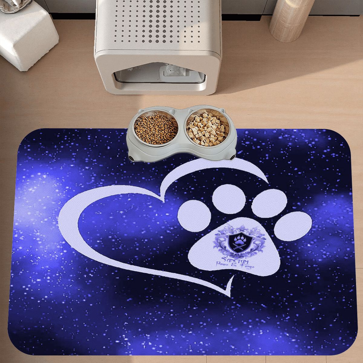 SPF Leather Waterproof Dog Food Mat - Blue