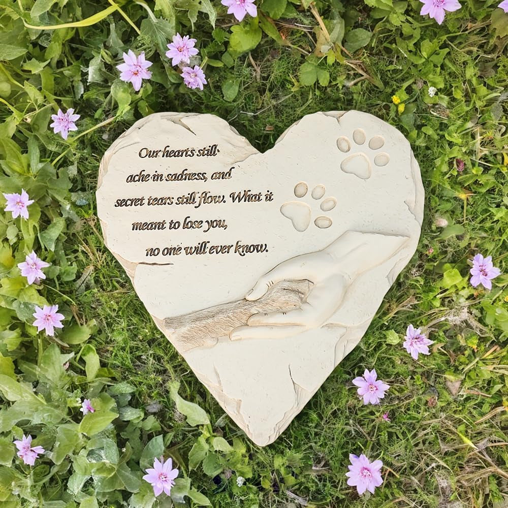 Heartfelt New York Dog Pet Memorial Stone - Hand-Painted Heart-Shaped Tribute with Sympathy Poem & Paw Design (White)