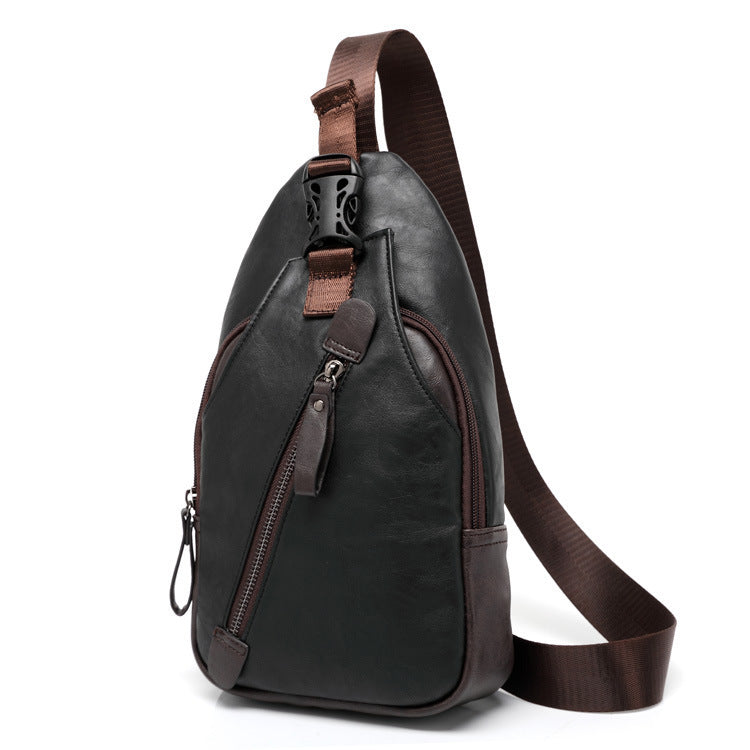 Men's Fashion Leather Chest Bag Shoulder Bag Messenger Bag Riding Backpack