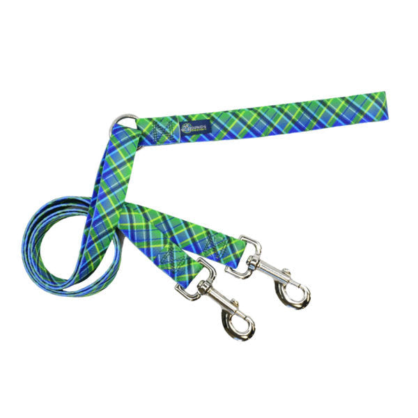 Electric Glow Green Plaid Double Connection Leash  EarthStyle