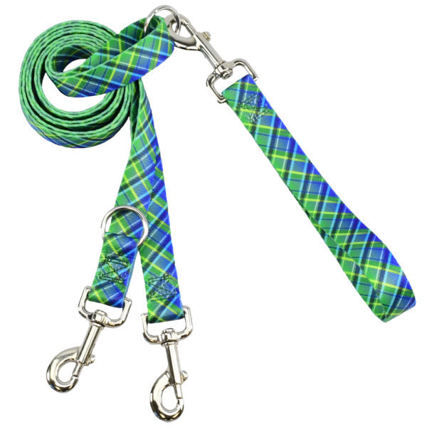 Electric Glow Green Plaid Double Connection Leash  EarthStyle