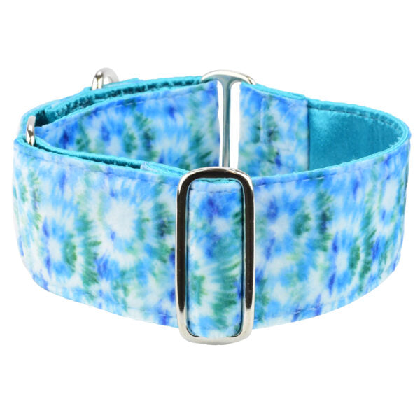Premium Pet Guardian Gear: Teal Tie-Dye Swiss Velvet Martingale Dog Collar - Sanctum Paws and Fangs