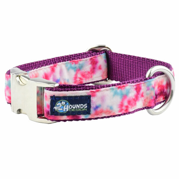 Premium Pet Guardian Gear: Pink Tie-Dye Velvet Essential Buckle Martingale Dog Collar - Sanctum Paws and Fangs