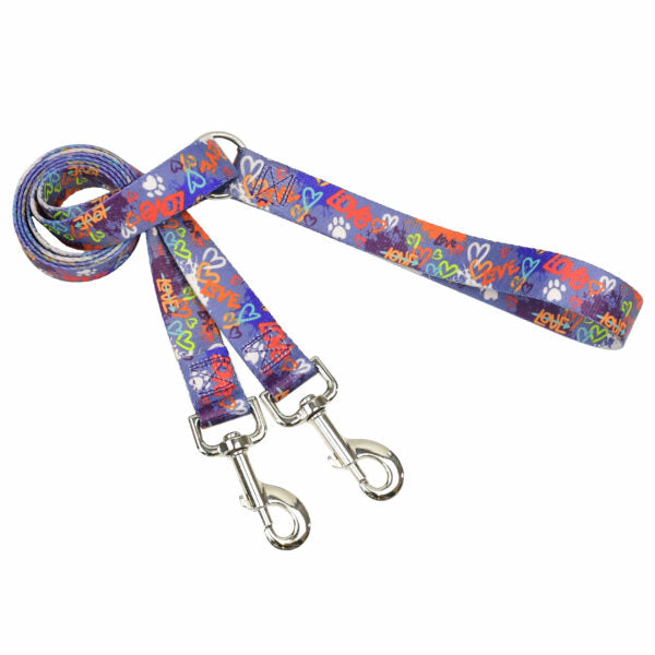 Love Graffiti Blue Double Connection Leash  EarthStyle