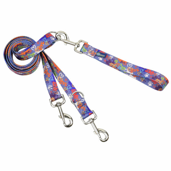 Love Graffiti Blue Double Connection Leash  EarthStyle