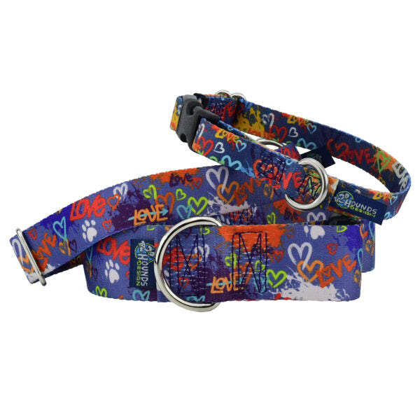 Love Graffiti Blue Buckle Martingale Dog Collar  EarthStyle