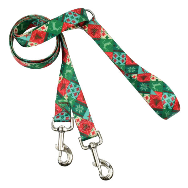 Premium Pet Guardian Gear: Christmas Patchwork Double Connection Leash – EarthStyle - Sanctum Paws and Fangs