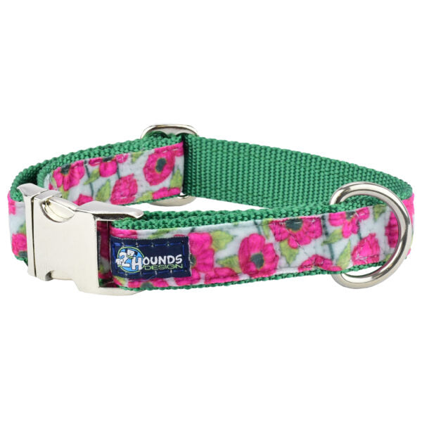 Premium Pet Guardian Gear: Bold Poppies Velvet Essential Buckle Martingale Dog Collar - Sanctum Paws and Fangs